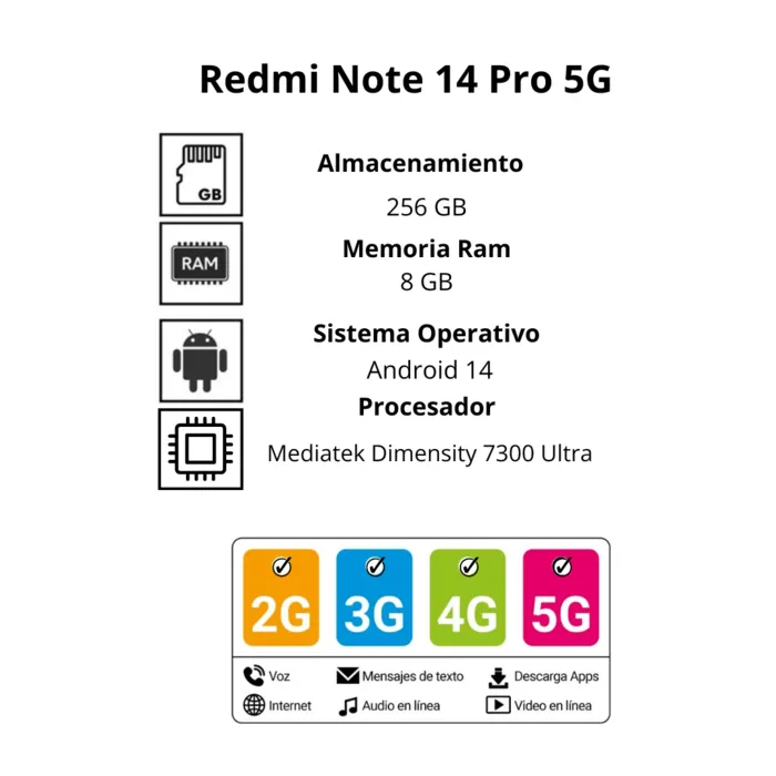 Celular Xiaomi Redmi Note 14 Pro 5G 8+256GB Verde Coral