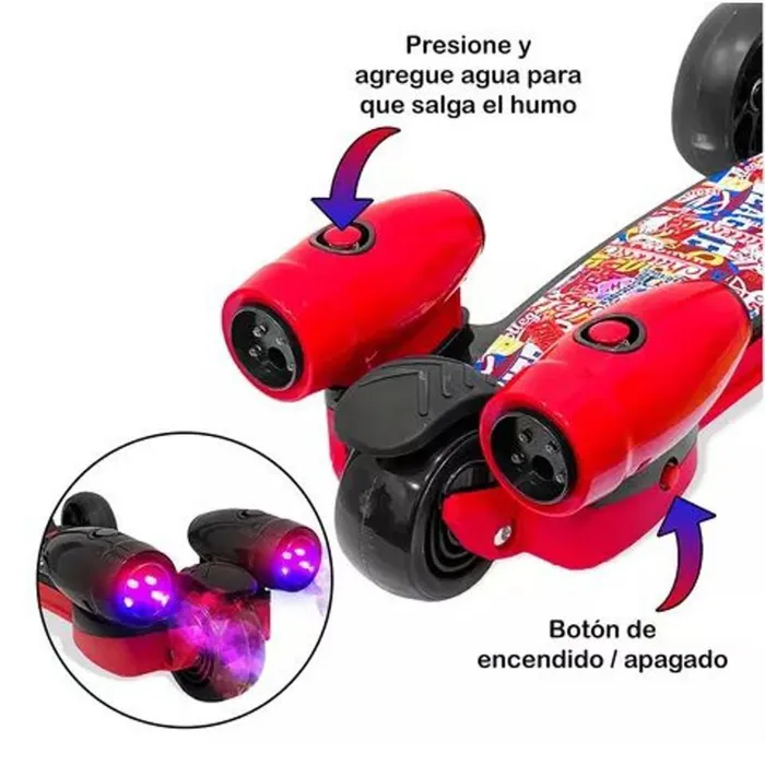 Patineta para Niño Scooter con Humo color Rojo