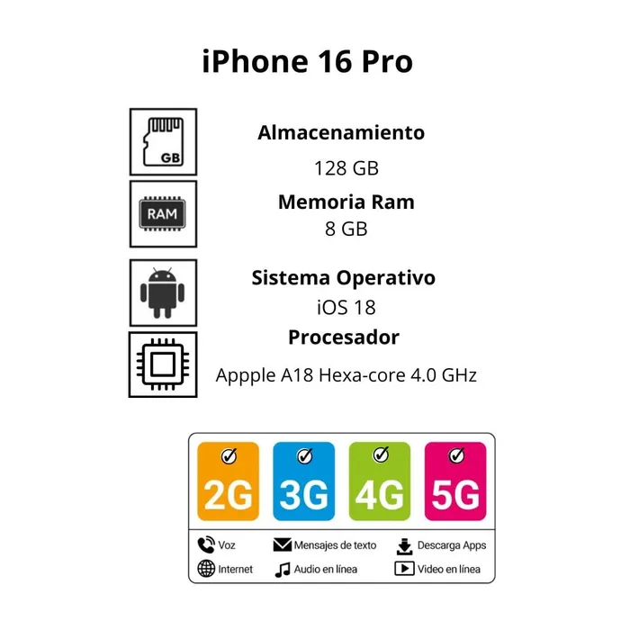 Celular iPhone 16 Pro 128GB Titanio Natural