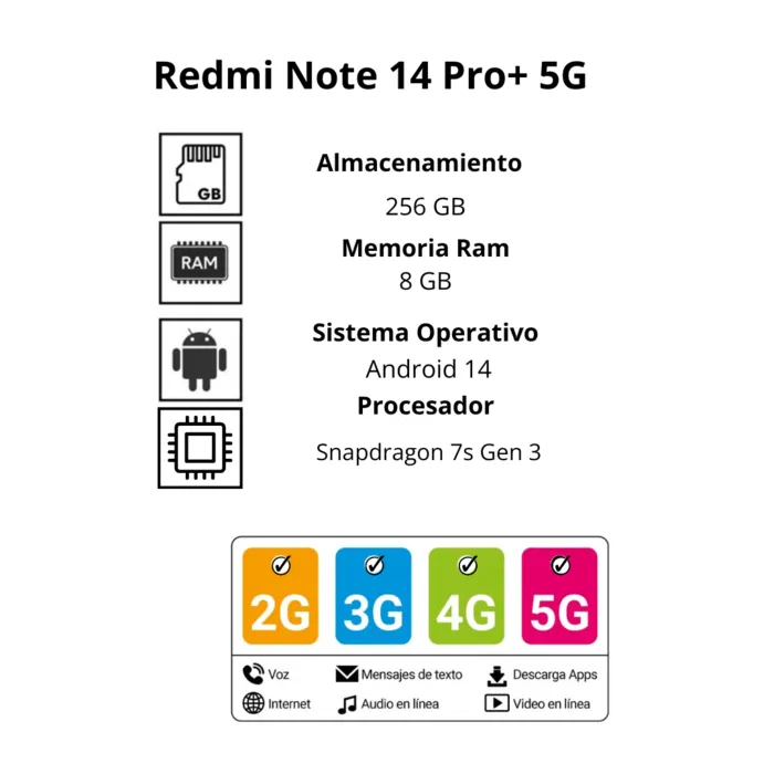 Celular Xiaomi Redmi Note 14 Pro+ 5G 8+256GB Azul