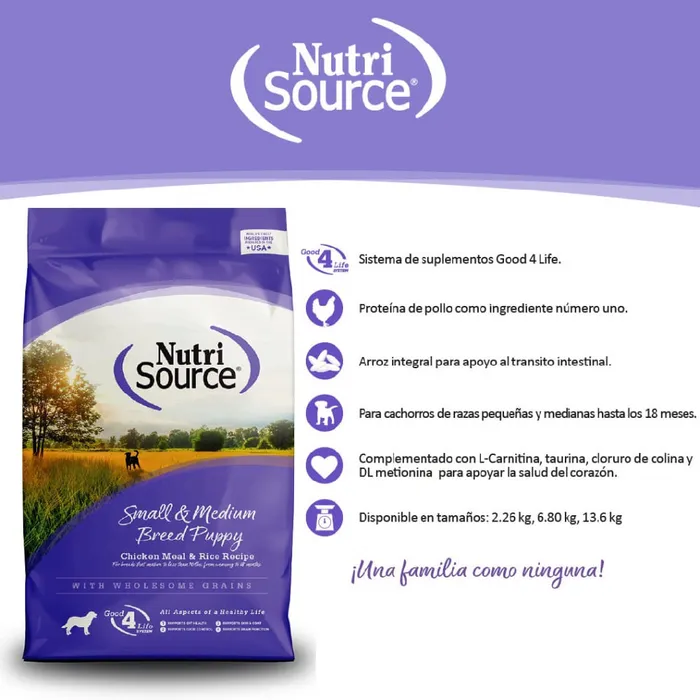 Comida Para Perros Nutrisource Small & Medium Breed Puppy Chicken & Rice 2,2 Kg