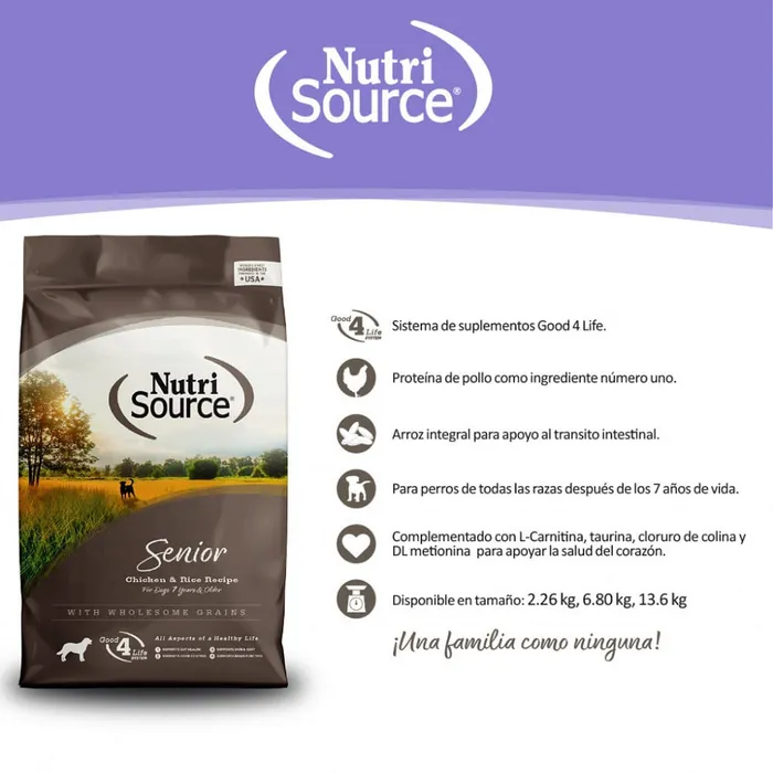 Comida Para Perros Nutrisource Senior Chicken & Rice 11.79Kg Comida Para Perros Nutrisource Senior Chicken & Rice 11.79 Kg