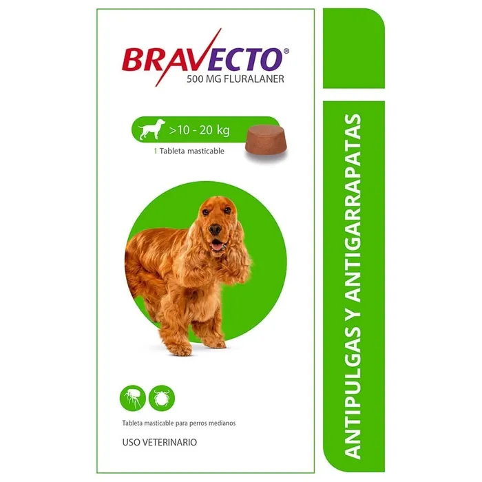 Antiparasitario Para Perros Bravecto 10 a 20 Kg Tableta de 500 Gr