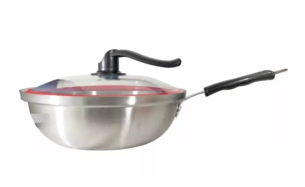 Spring sartén wok hierro fundido con tapa de vidrio, 35 cm