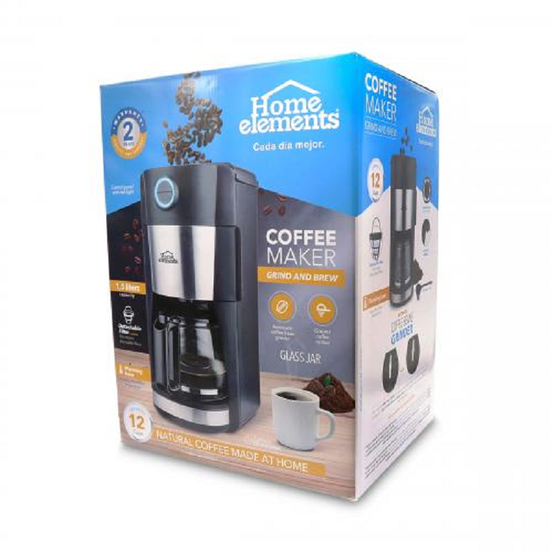 Cafetera/moledor de cafe 2 en 1 12 tazas home elements
