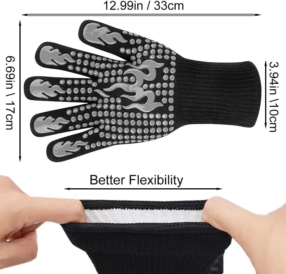 Guantes para Barbacoa, 1 Par - Guantes para Horno anticalor hasta 800 °C,  Guantes de Cocina