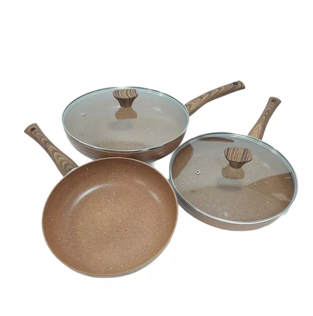 Set Sartenes Ceramica Cocina Antiadherente Tapa Vidrio - Luegopago