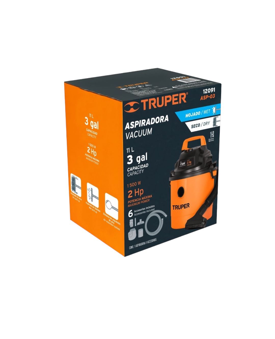 ASPIRADORA PLASTICA PARA LIQUIDOS Y SOLIDOS 15LTS. (5 GAL.) 3HP ASP-04  101508 TRUPER