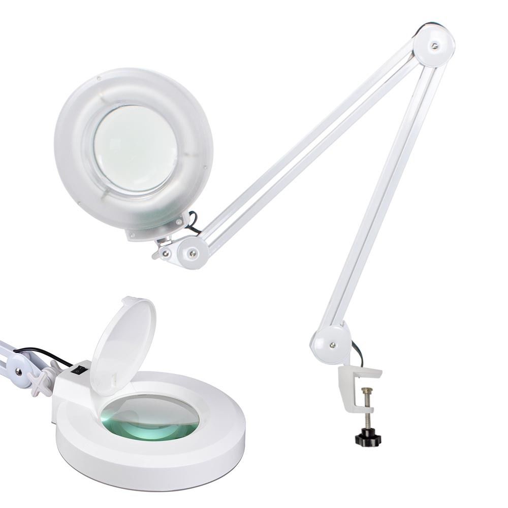 Meichoon Lámpara LED de escritorio con base redonda, lupa 5X, brazo  plegable, luz de mesa USB, 3 modos de color, 10 niveles de brillo para  lectura en