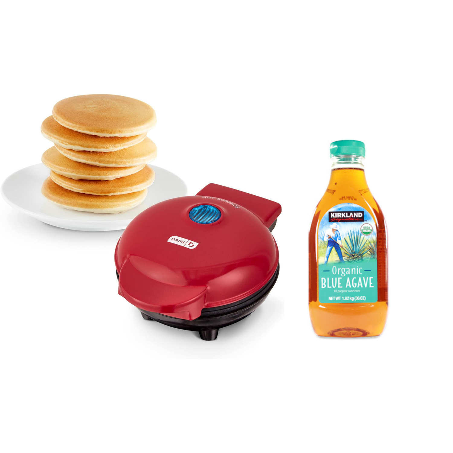Maquina De Mini Pancakes Roja Dash + Miel De Agave Kirkland 1,07 Kg