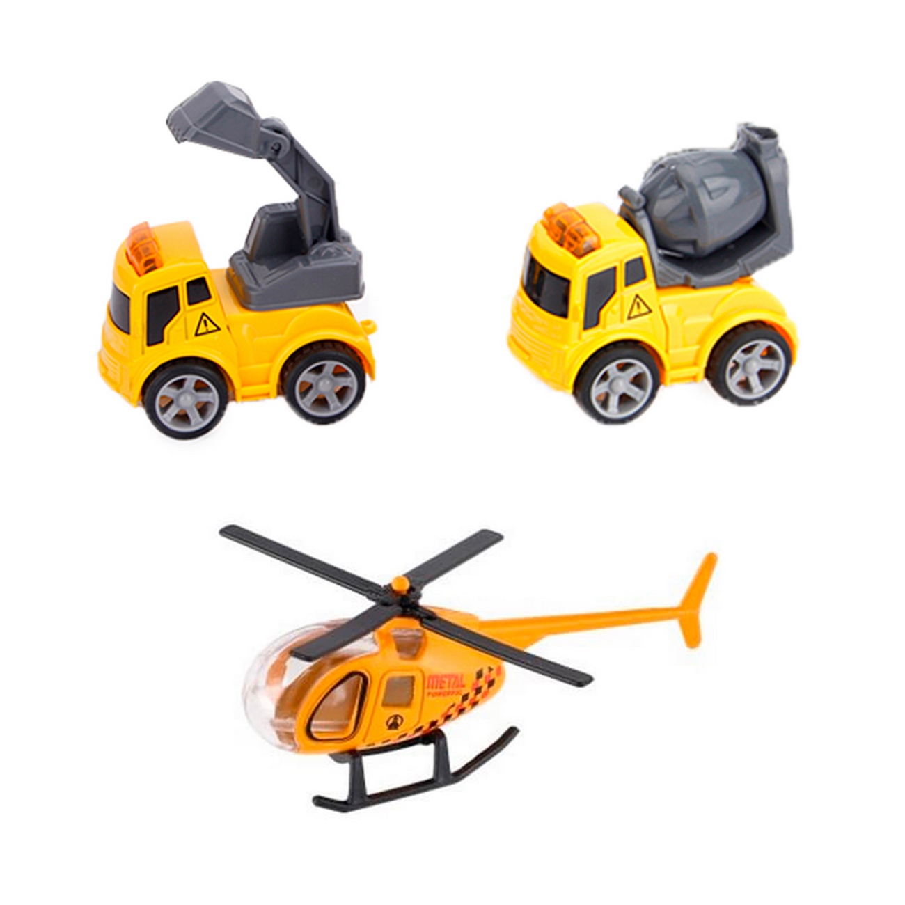 Carros De Impulso Y Helicoptero Colección Construcciòn X 3 