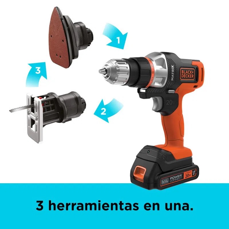 Taladro Inalámbrico 20V MAX* MATRIX™ con 6 Cabezales