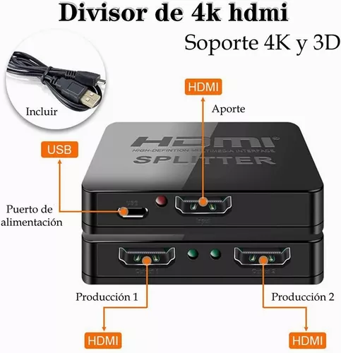 Splitter Hdmi 2 Puertos 4k 2k 3d Multiplicador 1x2 1080p
