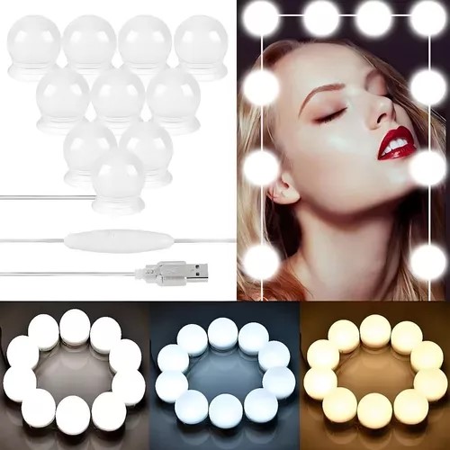 Luces Tocador, Espejo con Luces Hollywood con Cable USB, 10 Bombillas  Regulables Que se Adhieren al Espejo Maquillaje, 3 Cambios Color y 10 Luces  LED Brillo para Tocador : : Iluminación