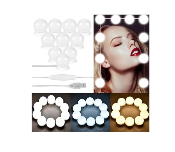 Luces Led para Espejo de Tocador Maquillaje con 10 Focos USB RGB.