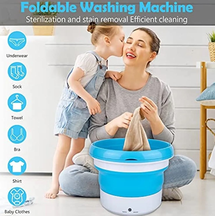  Lavadoras portátiles, mini lavadora plegable con ultrasonidos,  lavadora automática de ropa interior, Baby Fre(lavadora mini) (azul) :  Electrodomésticos