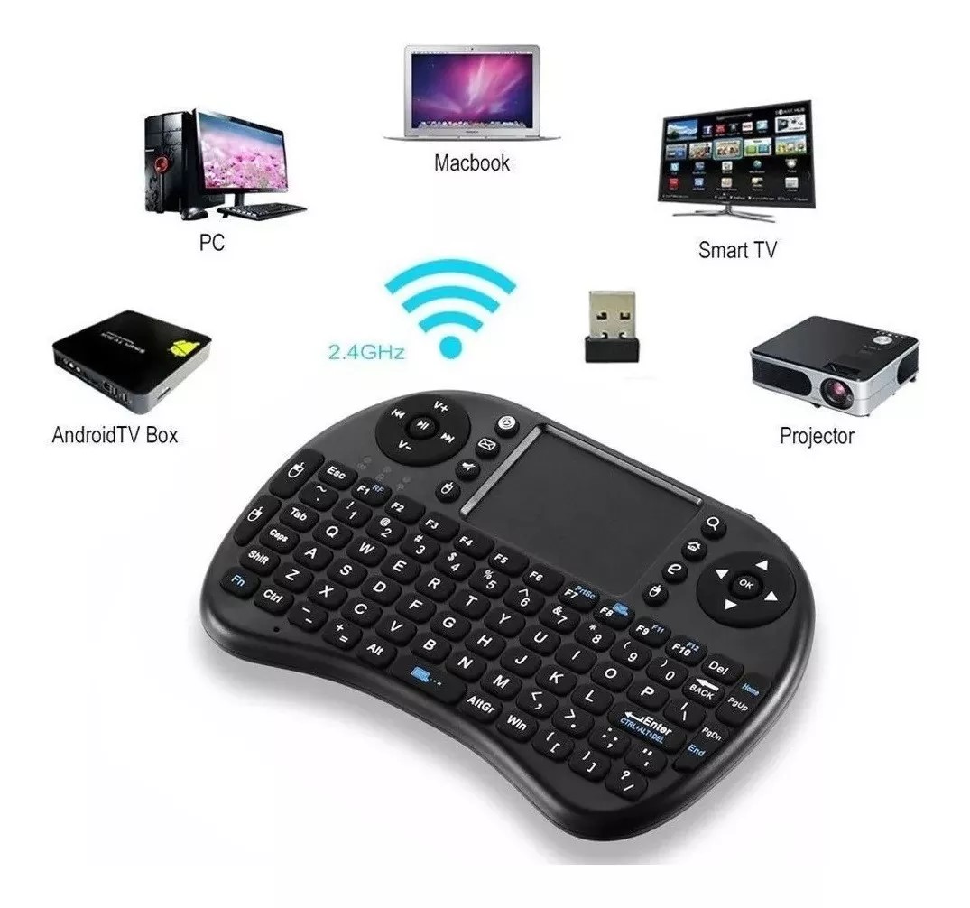  Mini teclado inalámbrico, teclado táctil con teclado multimedia  retroiluminado de 2,4 GHz USB recargable de mano teclado de control remoto  para Smart TV, IPTV, PS4, PC, Pad (negro) : Electrónica