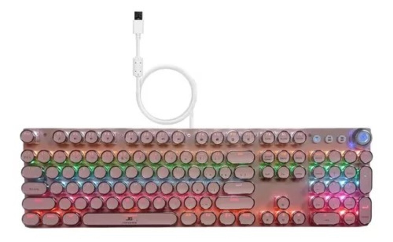 Teclado Gamer Mecánico Teclas Redondas Led RGB Con Ñ Rosado