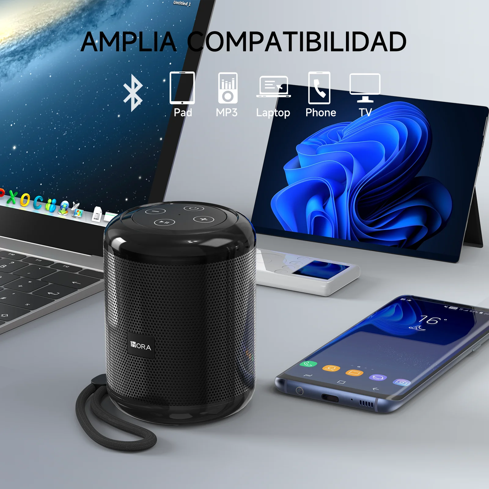 1 Hora Bocina Bluetooth Portátil, Bocinas para PC Bocinas Inalámbrica  Bluetooth RGB Altavoces Inalámbrico, Soporte 3.5