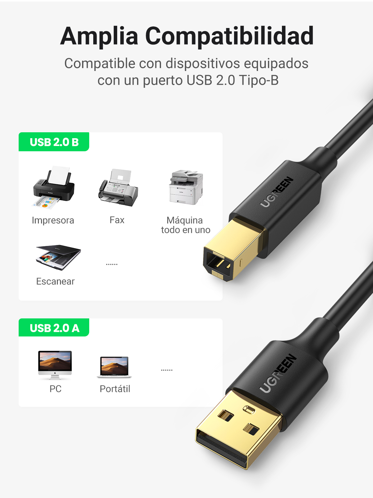 Cable De Escáner De Impresora Usb 2.0 1.5mt Ugreem 10350
