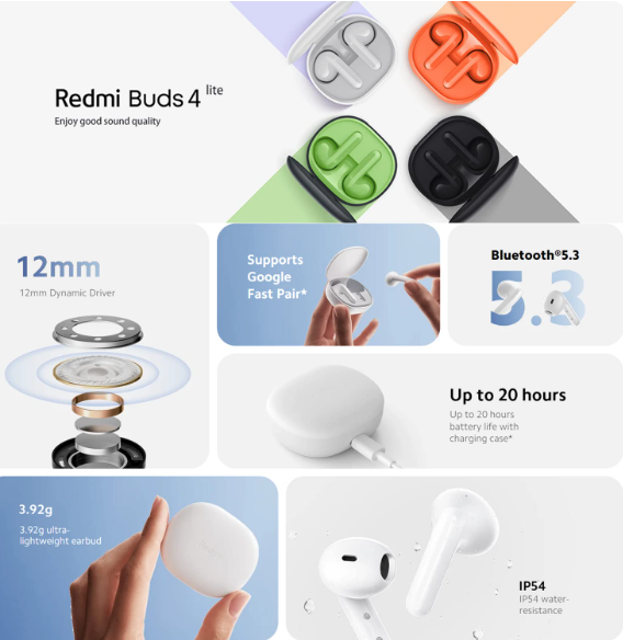 Xiaomi-auriculares inalámbricos Redmi Buds 4 Lite, cascos TWS con