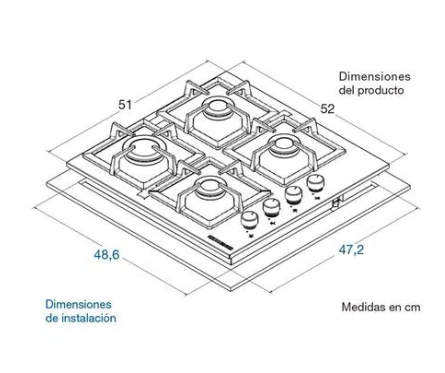 Estufa de empotrar en acero inoxidable Challenger de cuatro