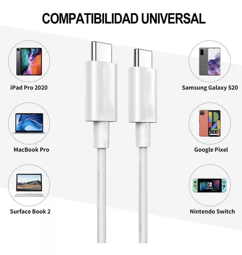 Cable USB Tipo CA Tipo C Longitud. 1M. Ideal Smartphones, Tablets, Laptops.  Carga Rápida.