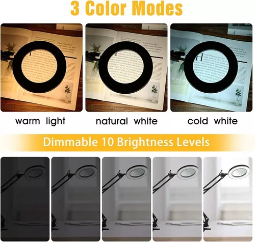 Lámpara Lupa Articulada Led Con Lupa De 10x 3 Colores