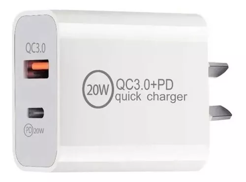 AC827 Cargador Carga Rápida de Pared Dual Salida USB-C+USB-A QC3.0/PD