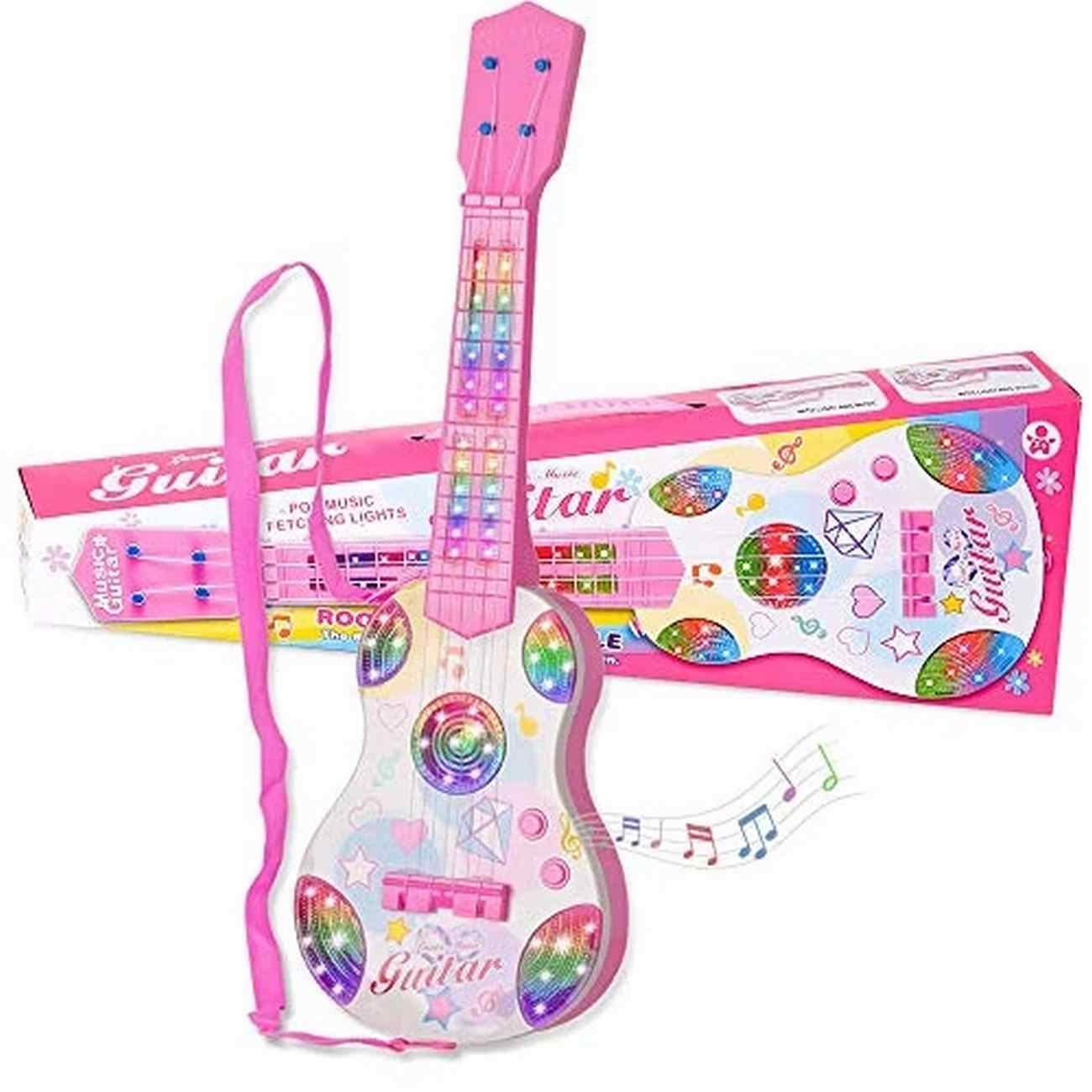Guitarra Rosa Niña Juguete Luces + Sonido Regalo + Baterias