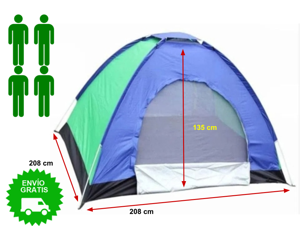 Carpa Camping 4 Personas Impermeable Con Mosquitero - Luegopago