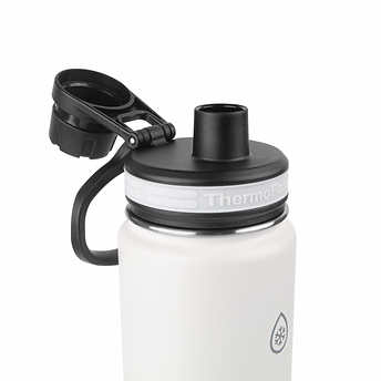 Thermoflask - Botella de agua de acero inoxidable con aislamiento al vacío,  pared doble y dos tapas, 40 onzas, blanco