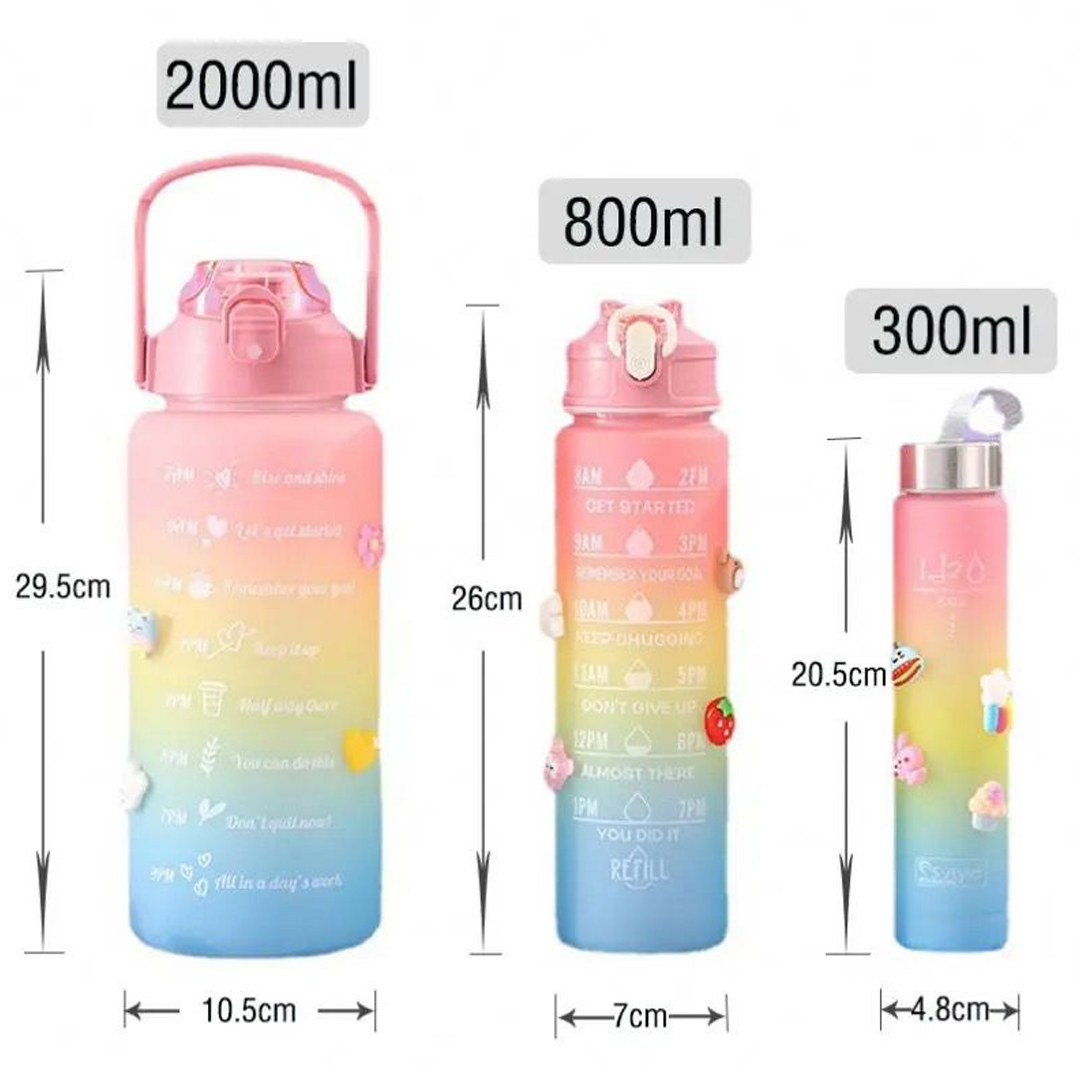 Termo Botella Agua Combo 2LT / 800ML / 300ML Motivacional Para Gimnasio -  Luegopago