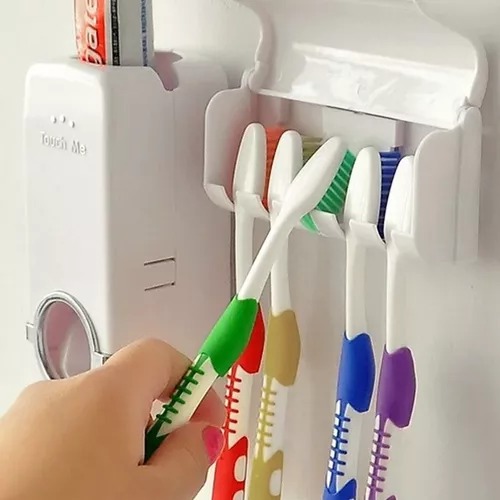 Dispensador de crema dental y porta cepillos tradicional de pared (cepillos  no incluidos).