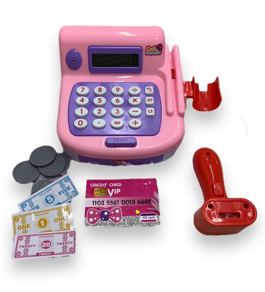 Boley Red Toy Cash Register Playset - Caja registradora de juguete para  niños de 19 piezas con escáner y lector de tarjetas de crédito de juguete