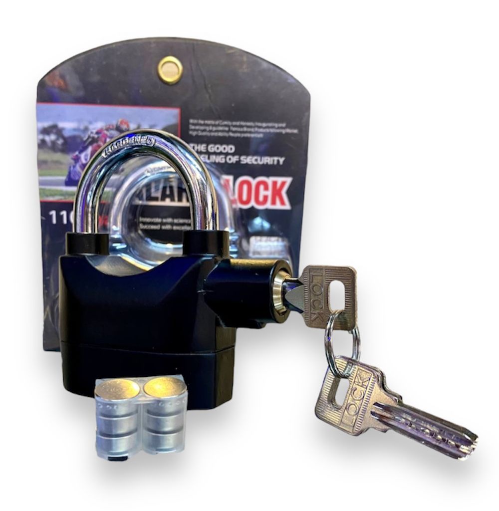 Bloqueo de alarma 110dba Sistema de bloqueo de alarma de seguridad  universal antirrobo para motor de puerta Candado de bicicleta con 3 llaves  (negro)